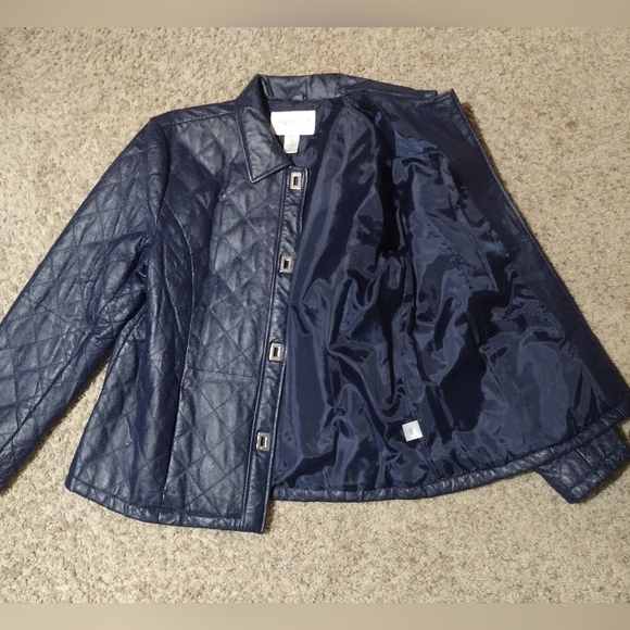 Vintage Chadwicks 💙 Blue Leather Quilted Jacket Coat Sz L - Picture 8 of 9